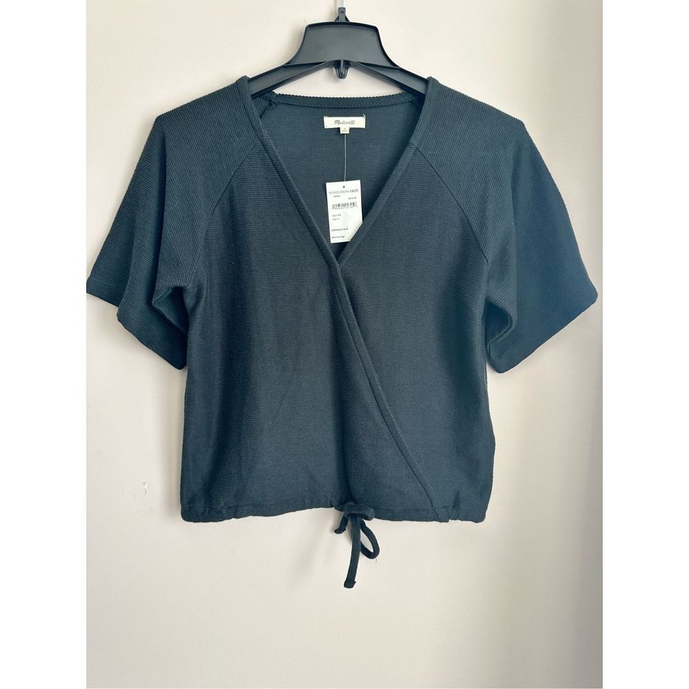 MADEWELL Black Short Sleeve V-neck Cotton Top - Size S